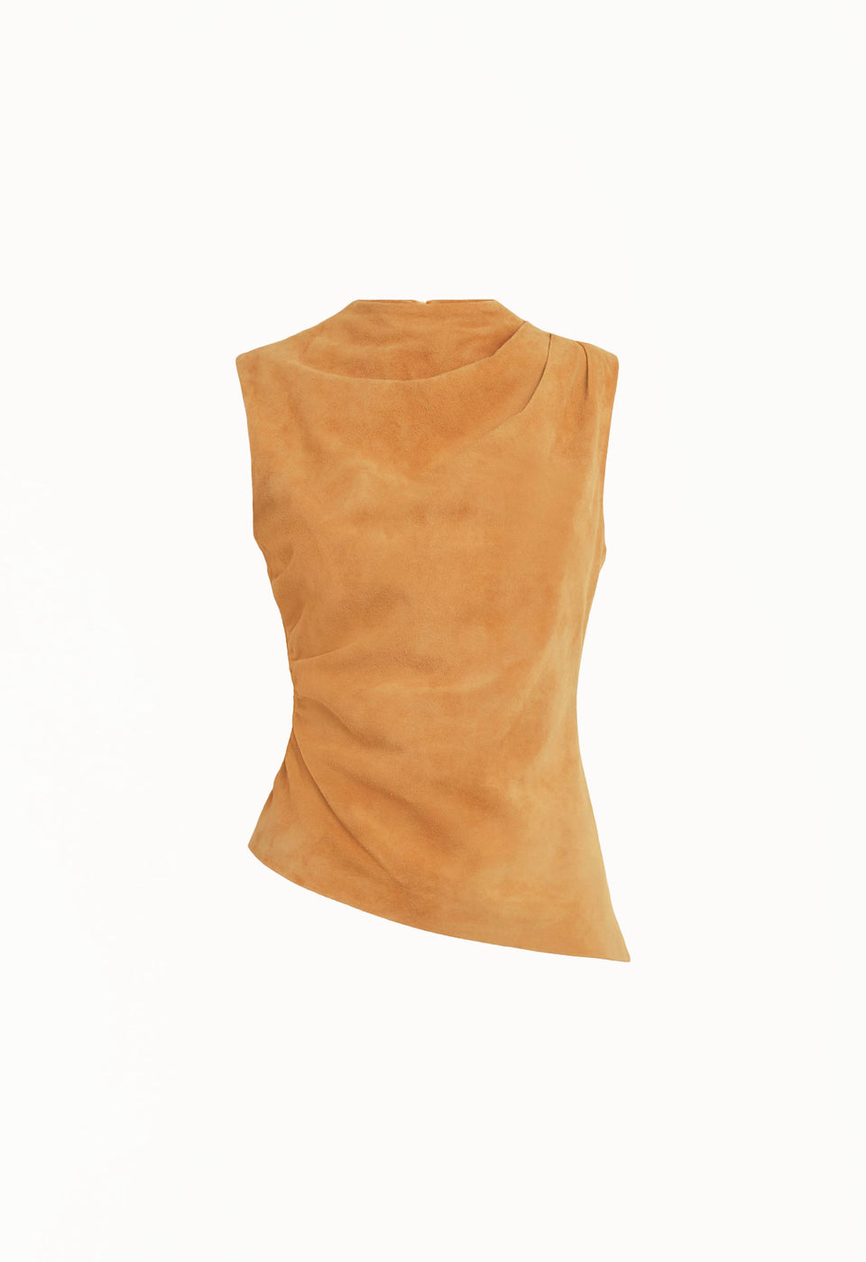Leather Suede Ruched Top in Suede Tan